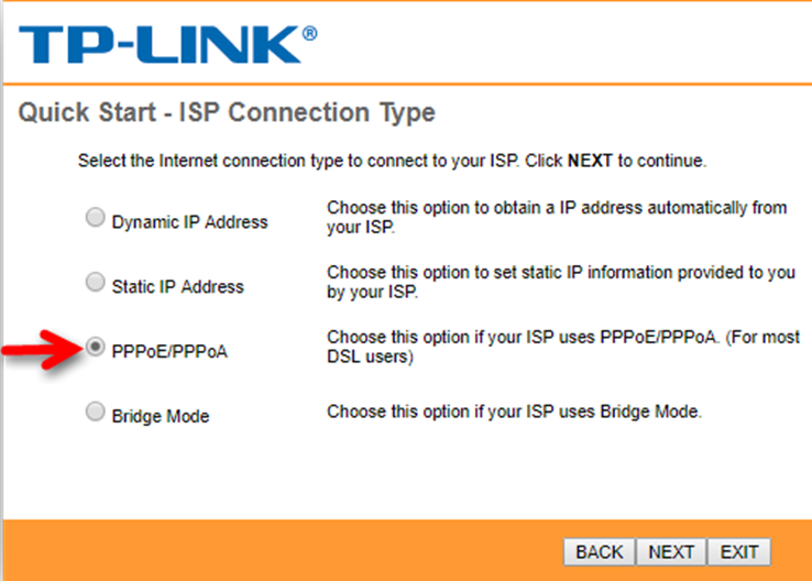 انتخاب نوع ارتباط ISP در تنظیمات راه اندازی مودم