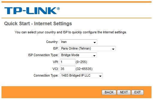 تنظمات اینترنت در راه اندازی مودم tp-link