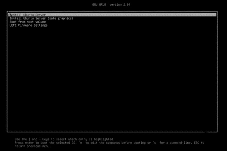 از لیست گزینه ها، گزینه Install Ubuntu Server را انتخاب کنید