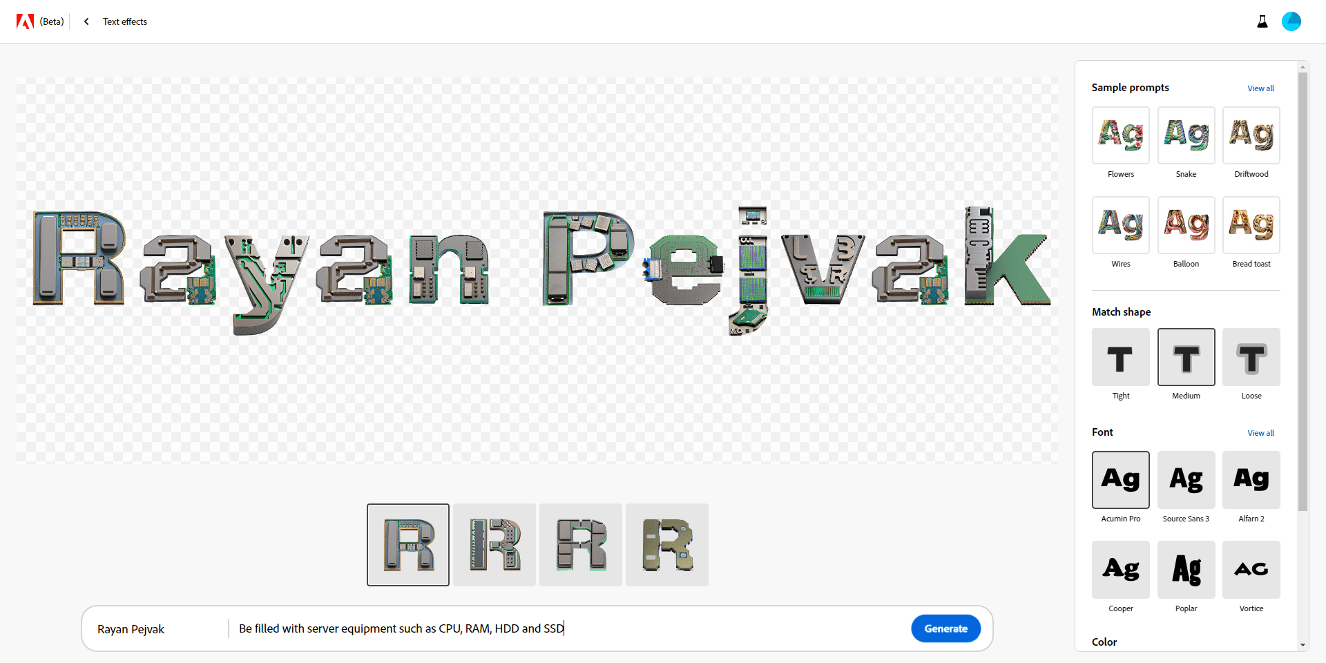ابزار Text Effects در Adobe Firefly