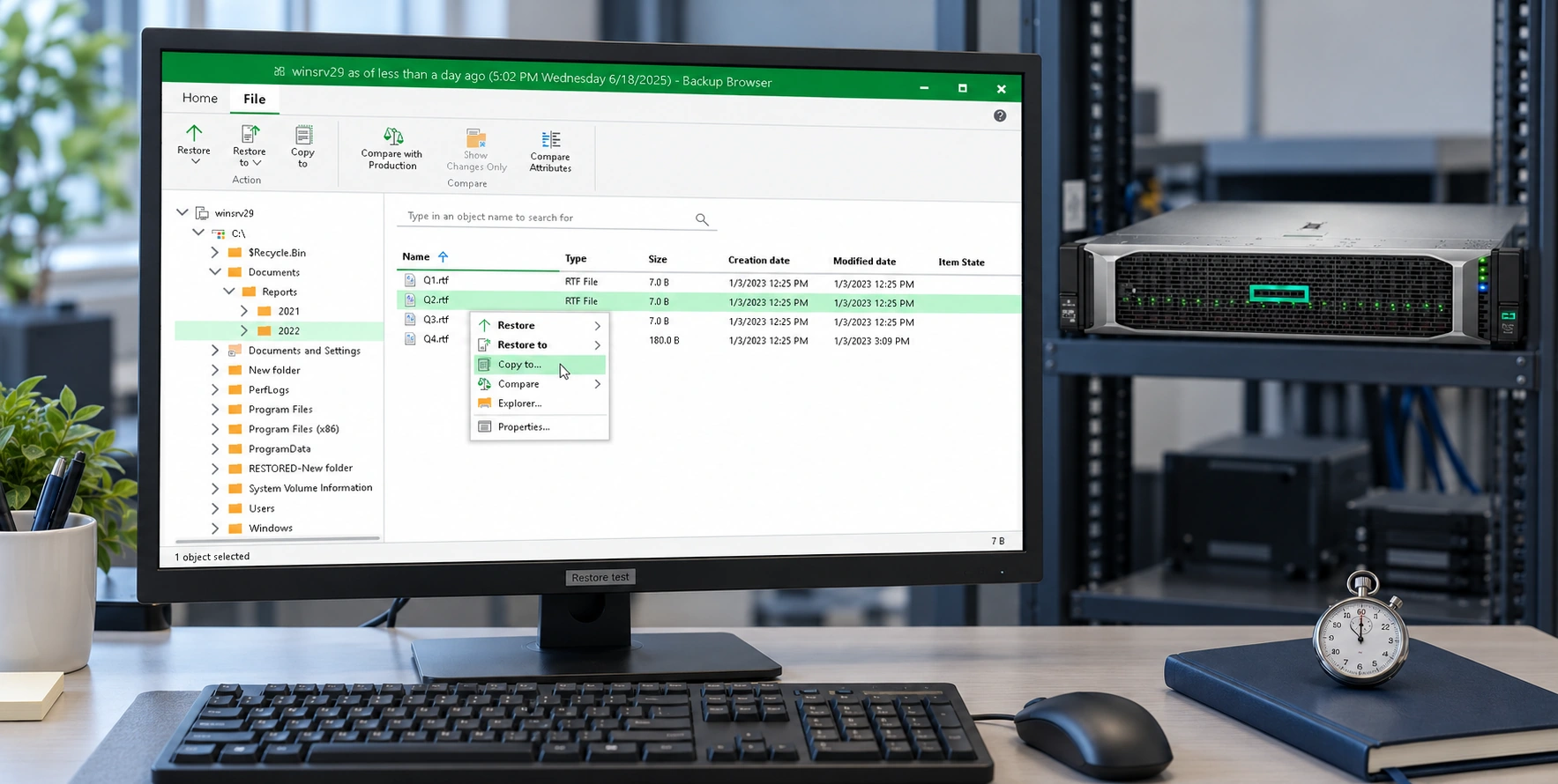 آزمون بازیابی فایل از بکاپ با Veeam Backup Browser در محیط آزمایشی در قانون بکاپ 3-2-1
