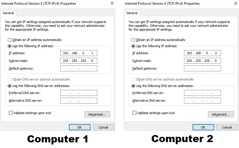 نحوه شبکه کردن دو کامپیوتر با کابل لن