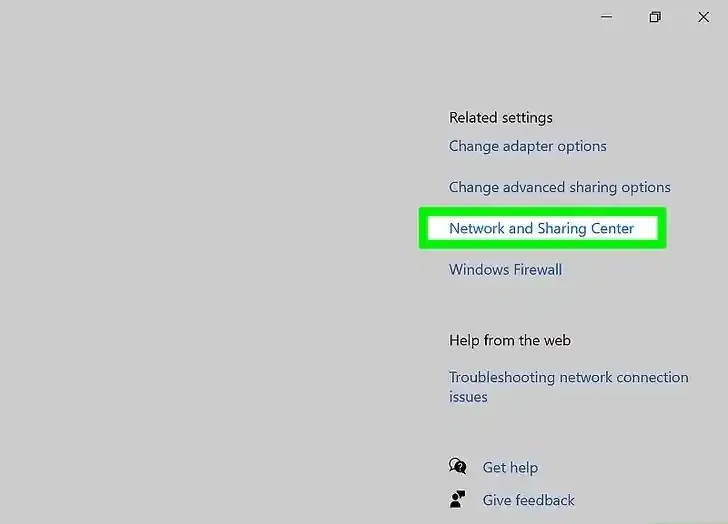 وارد Network & Sharing Center برای حساب وای فای