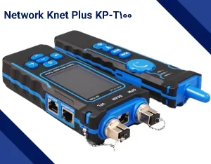 تستر کابل شبکه کی‌نت پلاس KP-T100 در نمای اصلی؛ نمایش واضح بدنه تستر، ریموت جداشونده و چراغ‌های وضعیت برای تست دقیق کابل‌های شبکه و زوج‌سیم‌ها.