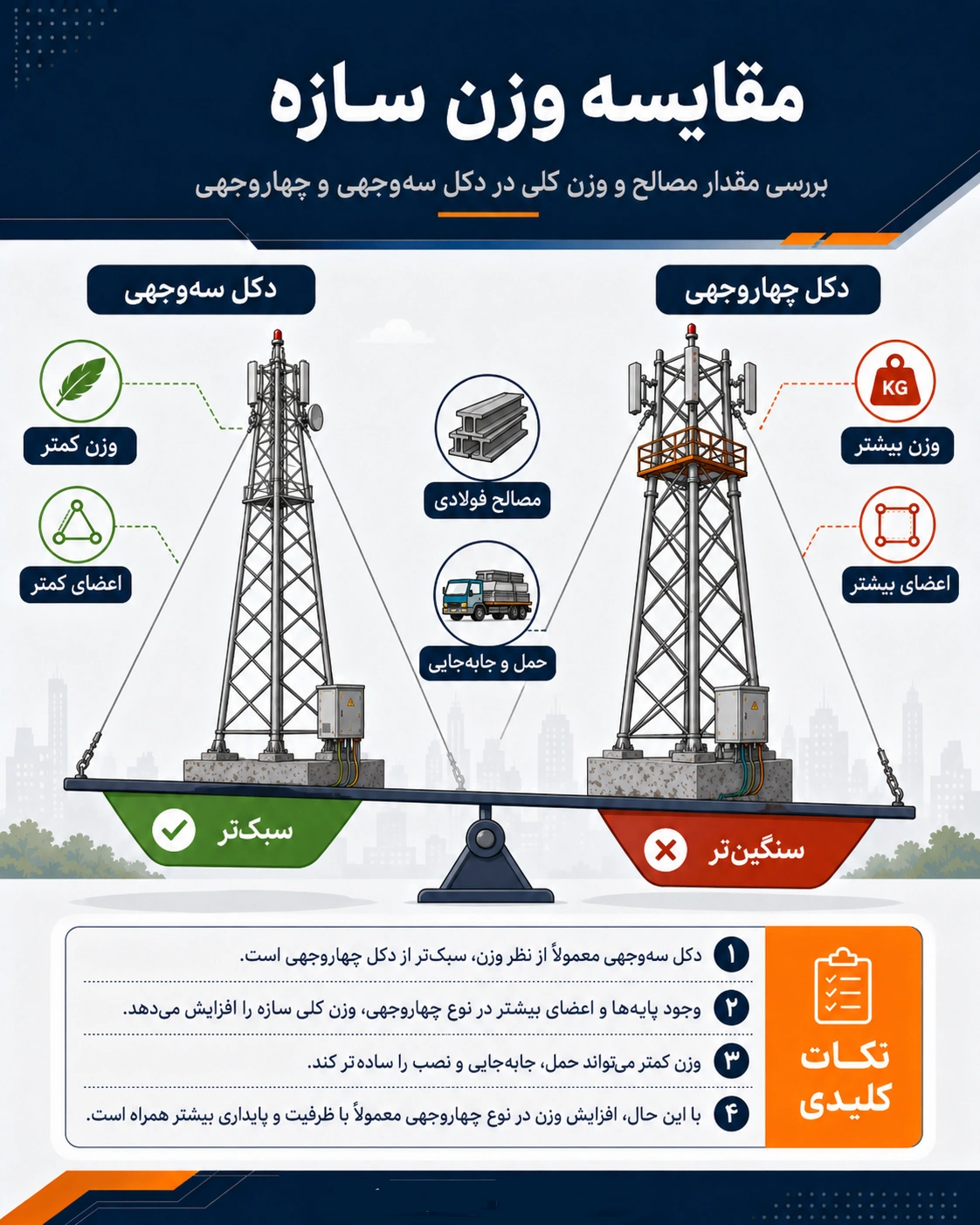 راهنمای انتخاب بین دکل مهاری سه وجهی و چهاروجهی