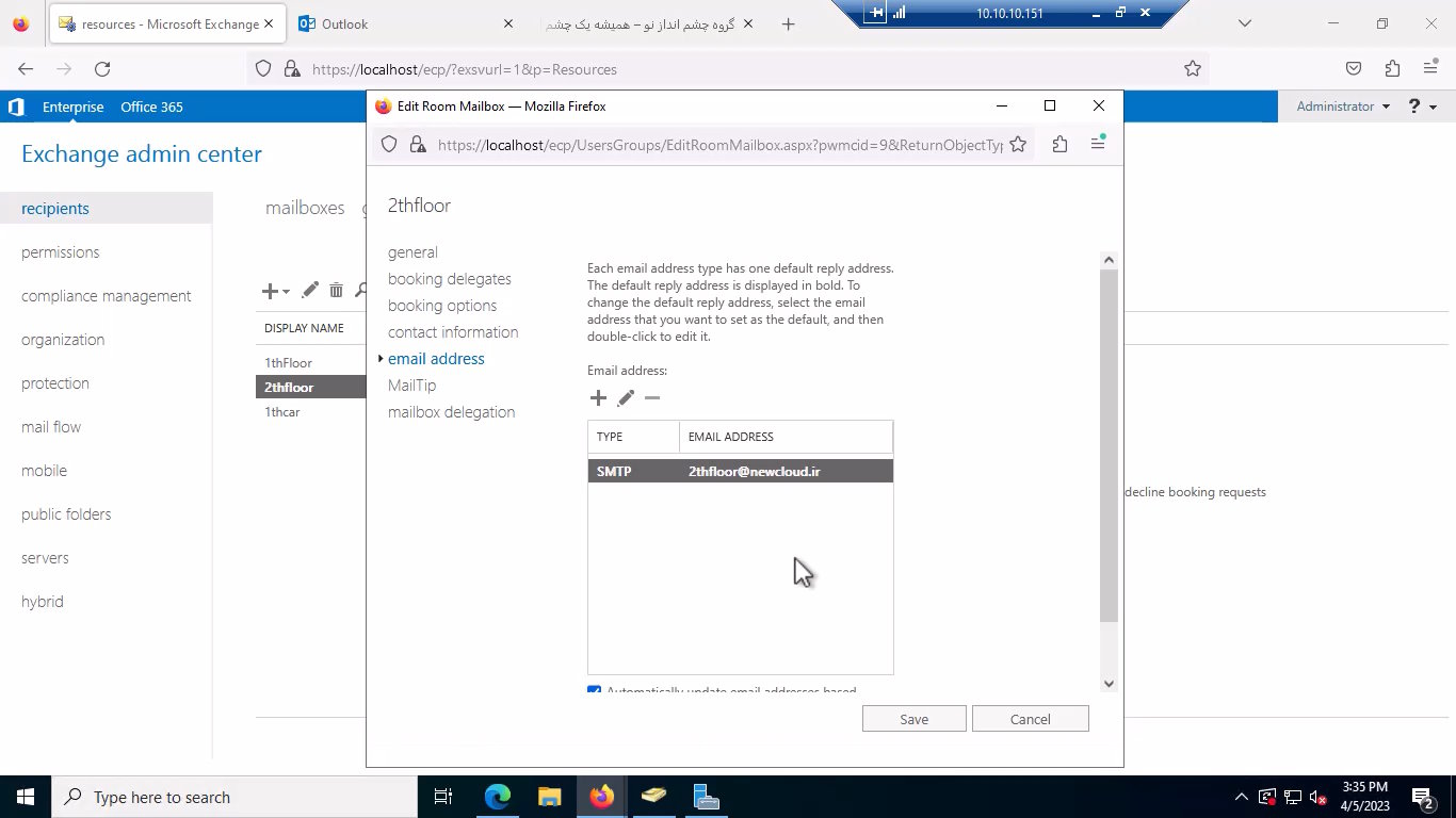 Resource Mailbox exchange server 2019