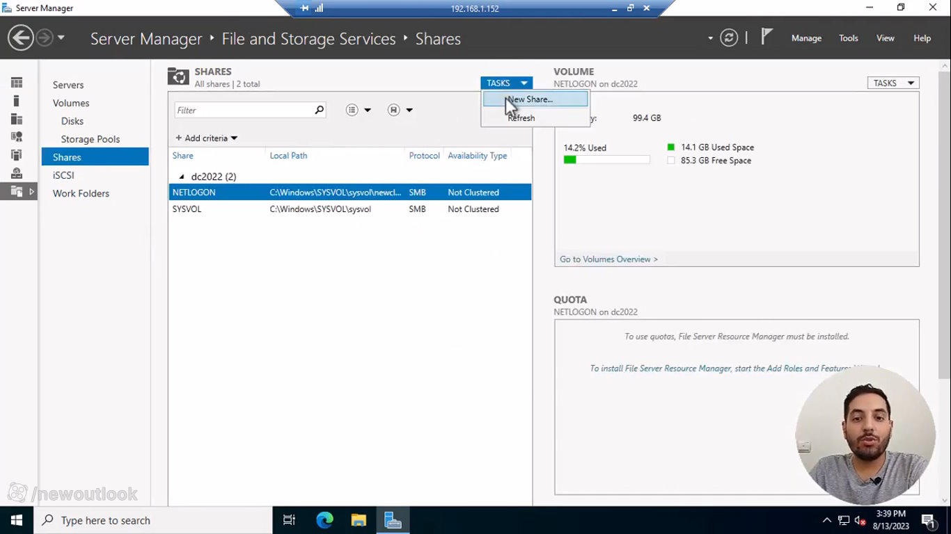 file sharing در ویندوز سرور 2022