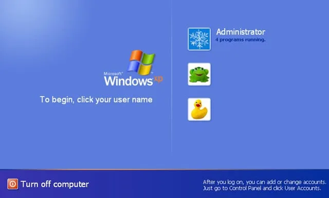 صفحه کاربرها در ویندوز XP