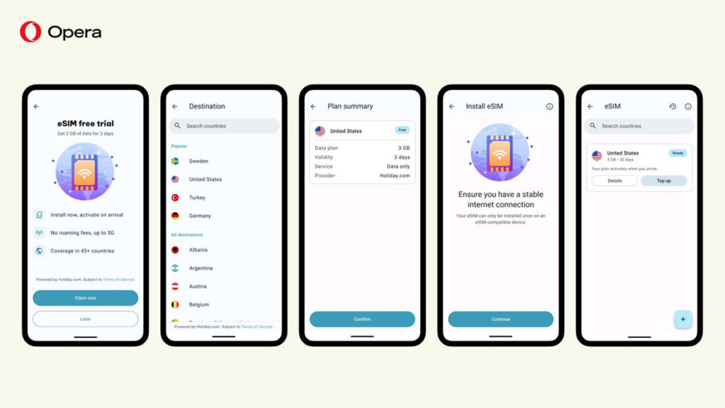 پشتیبانی اپرا از eSIM