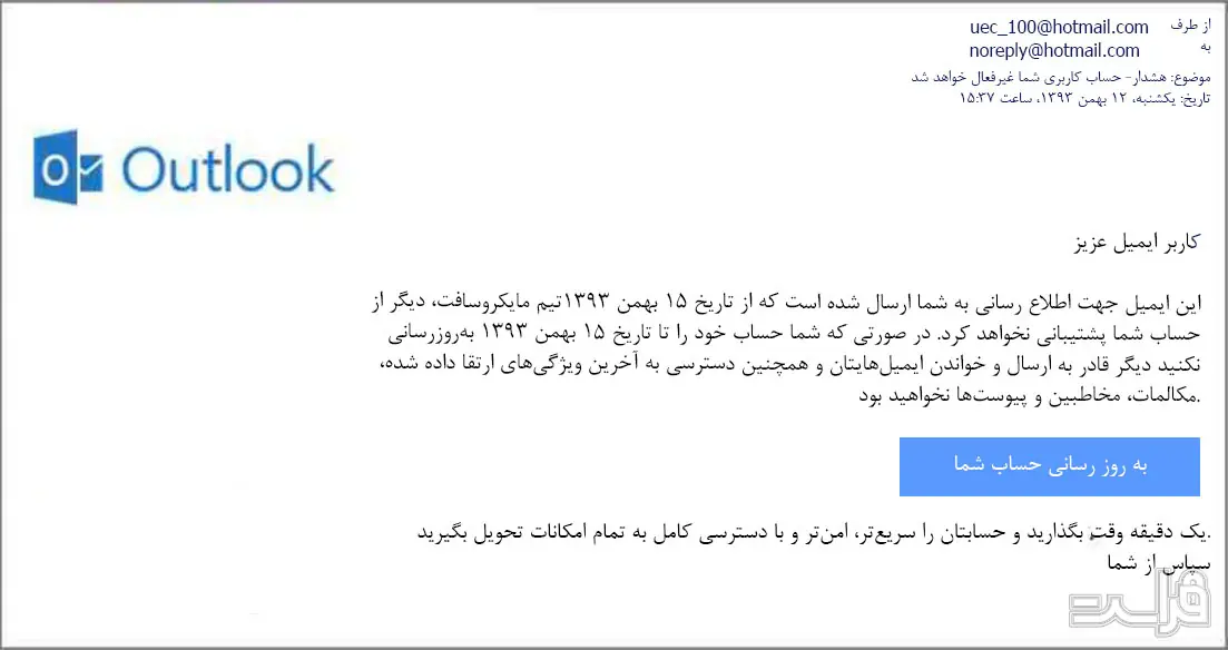 نمونه ایمیل فیشینگ
