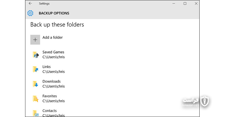 File History از فایل‌های مهم داخل پوشه User پشتیبان‌گیری می‌کند