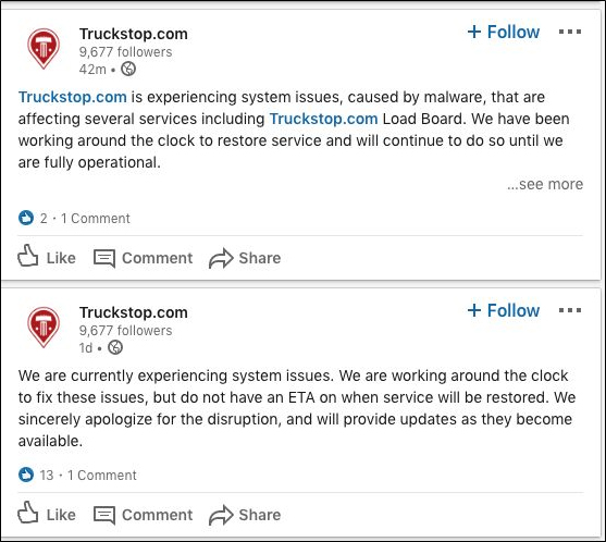 حمله بدافزاری به وب سایت Truckstop.com