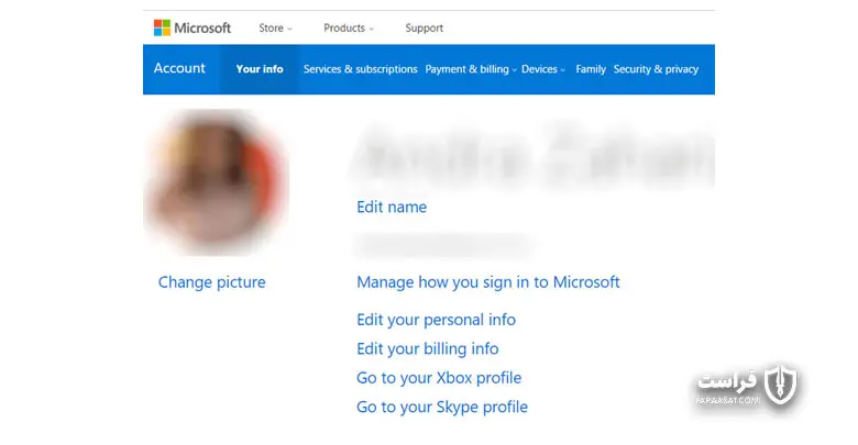 your info in account
