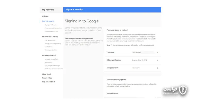 بررسی تنظیمات امنیتی و ورود به حساب Gmail