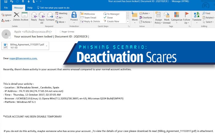 مثال واقعی از فیشینگ - تهدید غیرفعال شدن یا Deactivation
