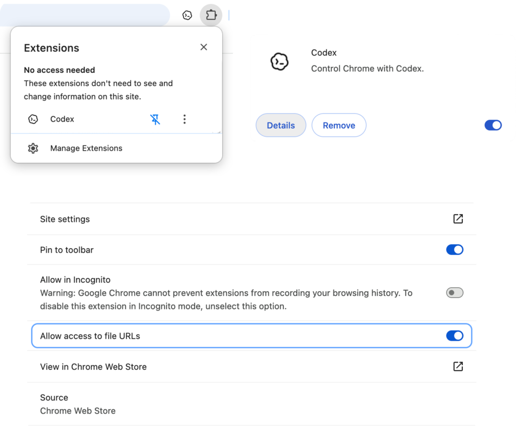 Codex Chrome Extension