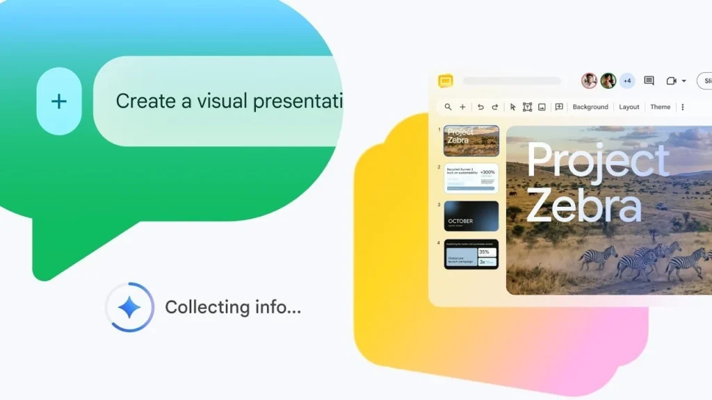 محیط تعاملی دستور به هوش مصنوعی برای ساخت یک ارائه بصری (Presentation) همراه با تصاویر گورخرها و اسلایدهای پروژه