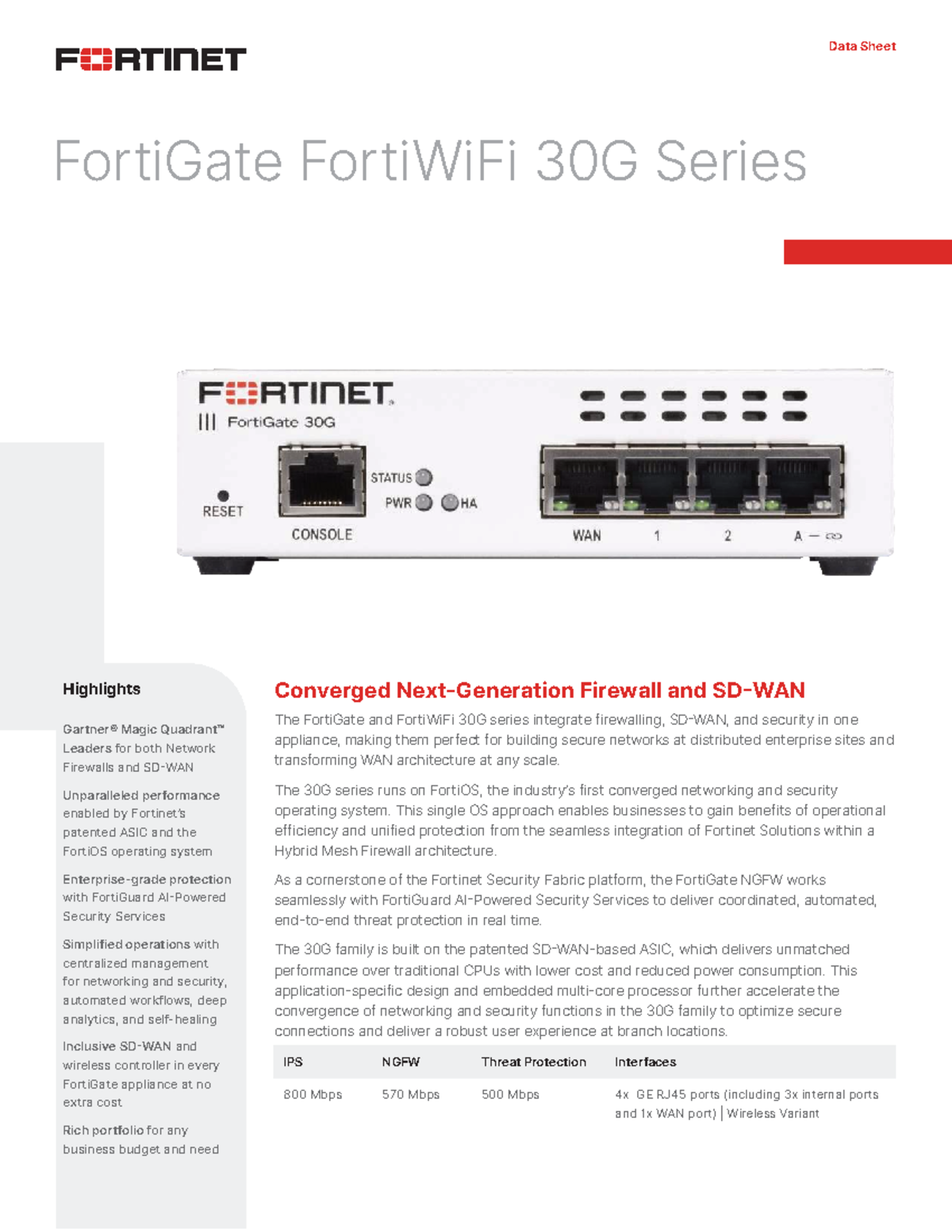 FortiGate FortiWiFi 30G Series Data Sheet: Key Features ...