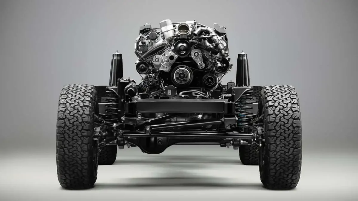 نمای نزدیک از موتور V8 نصب‌شده روی شاسی لندروور دیفندر کلاسیک Works V8