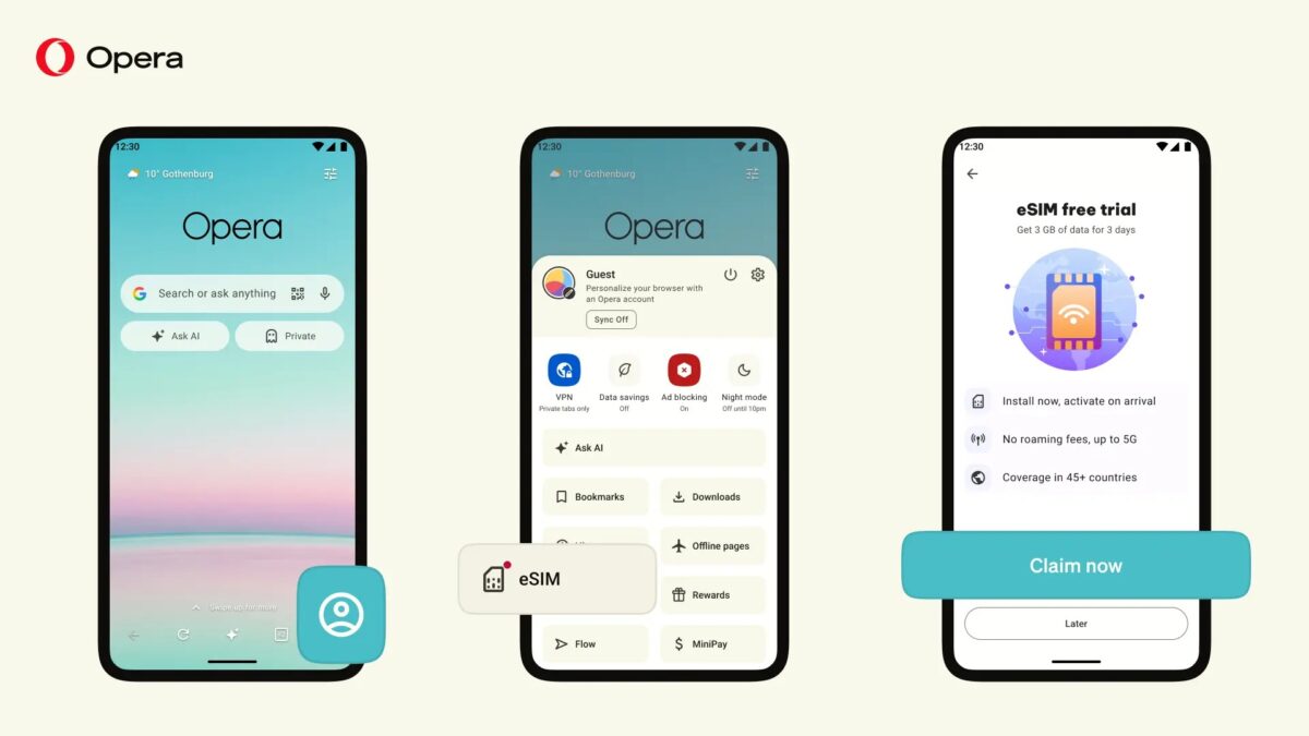 قابلیت eSIM اپرا، هنگام سفر ۳ گیگابایت اینترنت رایگان داشته باشید