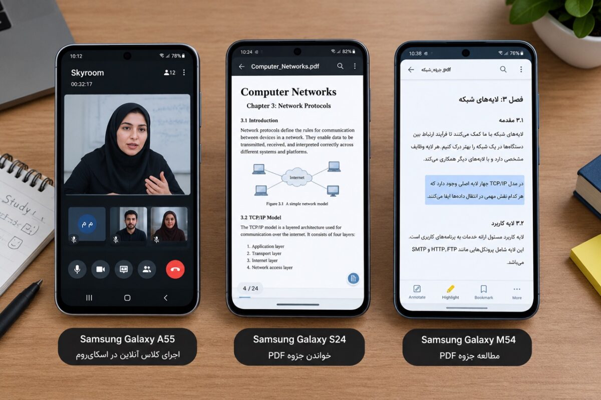 تست کلاس آنلاین روی گوشی سامسونگ