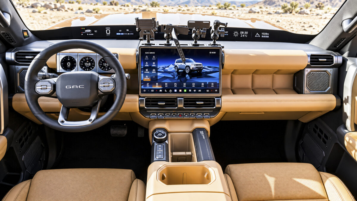 نمای کابین GAC Yue 7 با نمایشگر مرکزی بزرگ و داشبورد دیجیتال