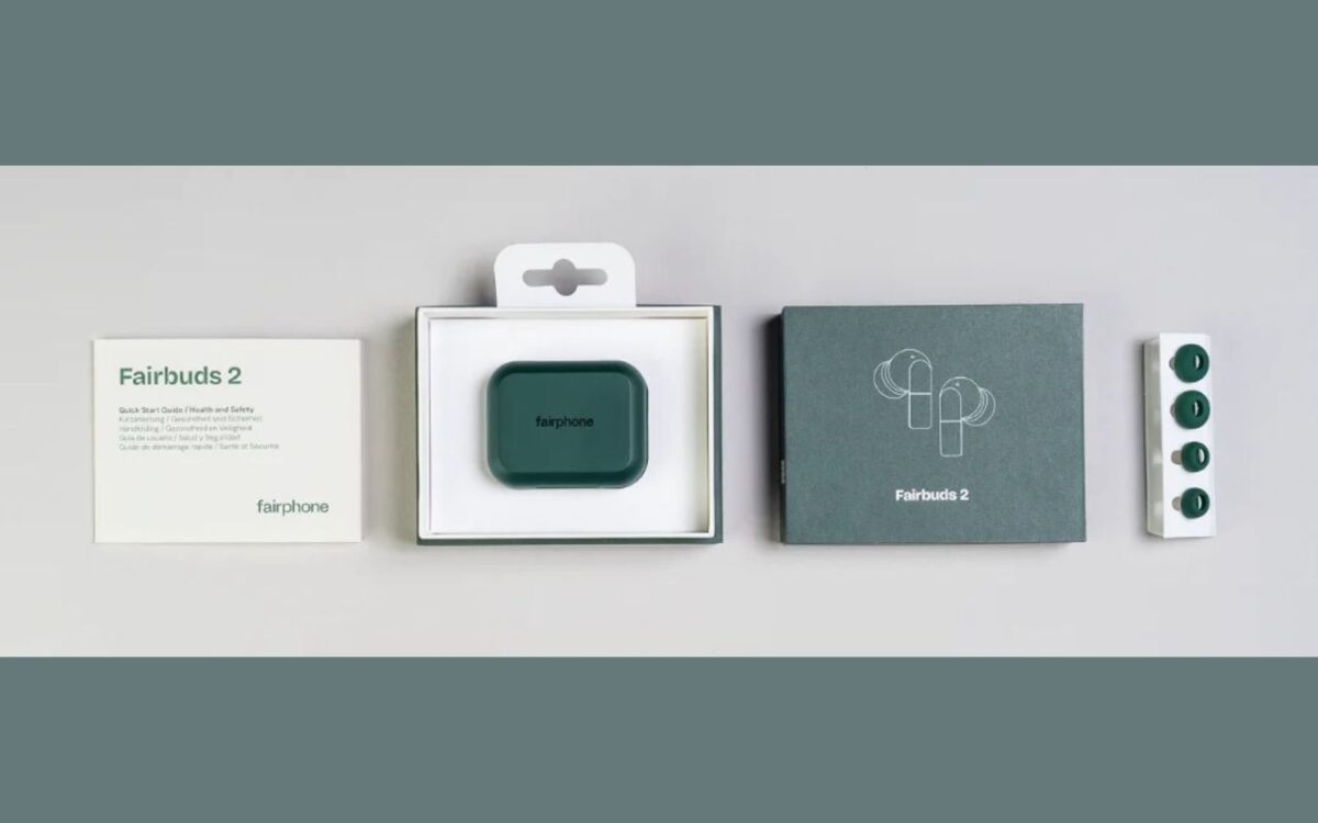 تصویری از هدفون Fairphone Fairbuds 2 و متعلقات آن