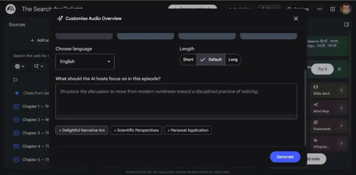 تنظیمات Audio Overview برای شخصی_سازی پادکست