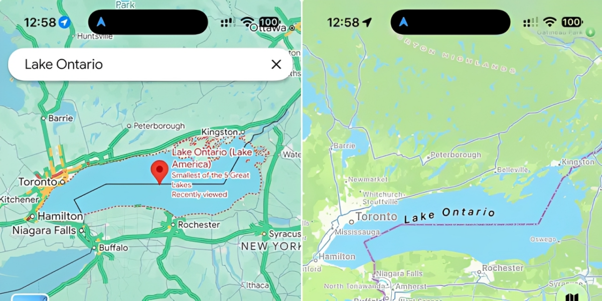 نمایش نام Lake America در نقشه Apple Maps برای کاربران آمریکا