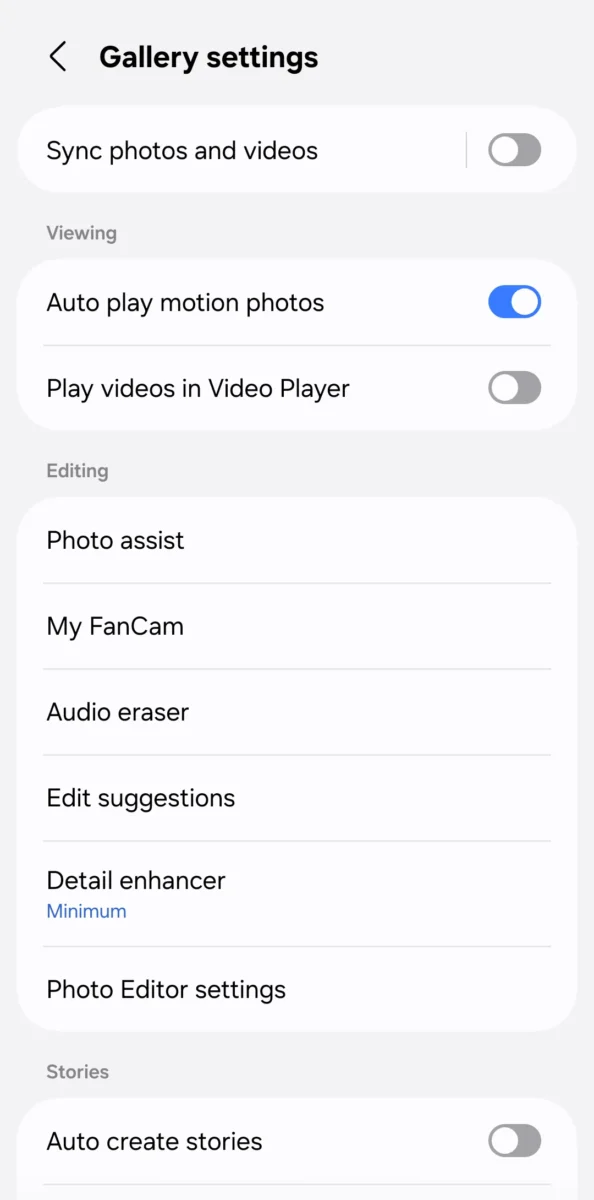 تنظیمات پشتیبان‌گیری عکس در Samsung Gallery