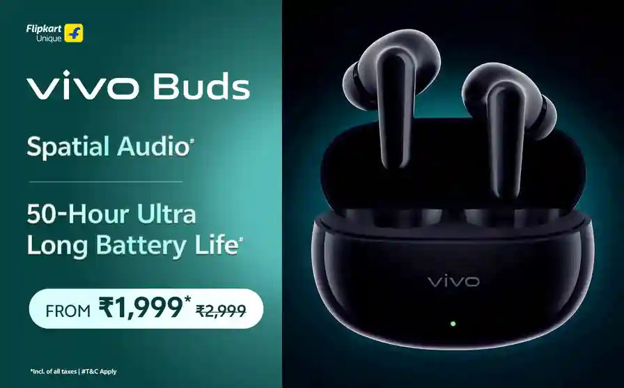 پوستر تبلیغاتی هوندا ویوو Buds با ویژگی Spatial Audio و باتری ۵۰ ساعت و قیمت ۱۹۹۹ روپیه در_flipkart.