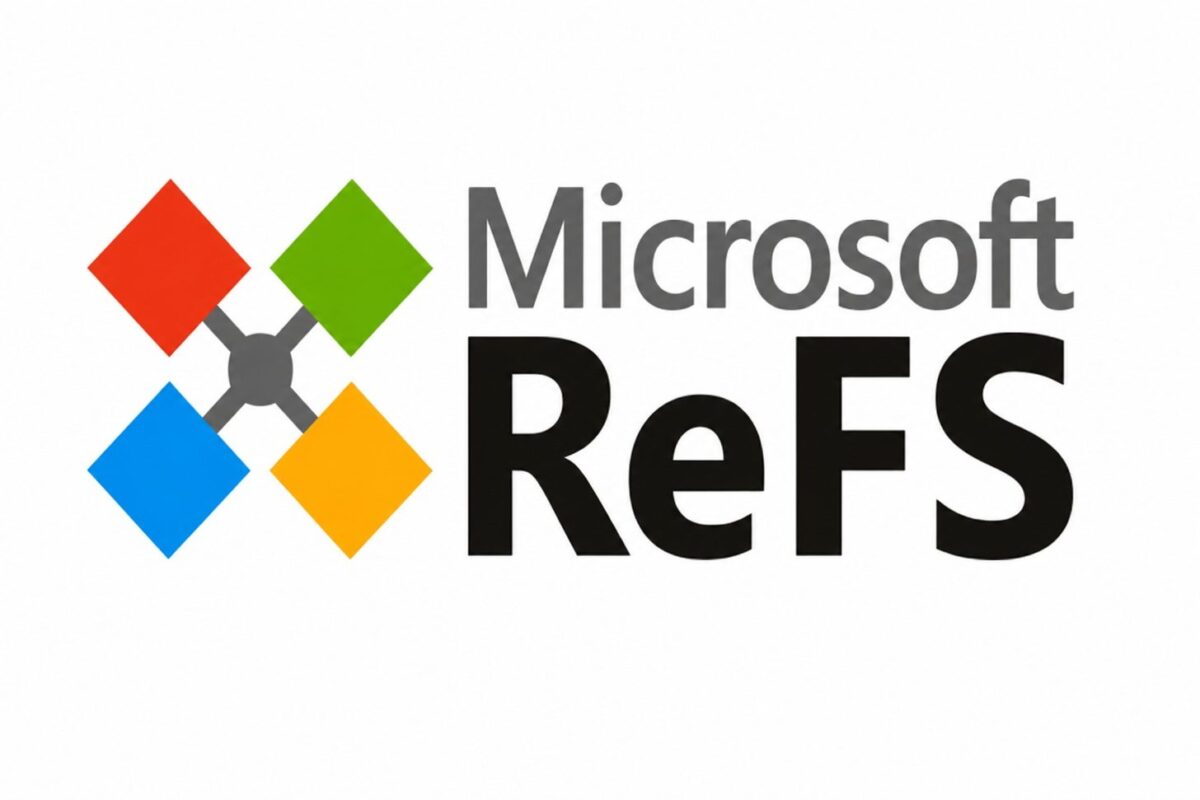 لوگوی Microsoft ReFS با چهار لوزی رنگی در پس‌زمینه‌ی سفید.
