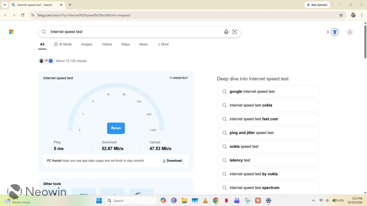 بازطراحی ابزار تست سرعت اینترنت در ویندوز ۱۱  
