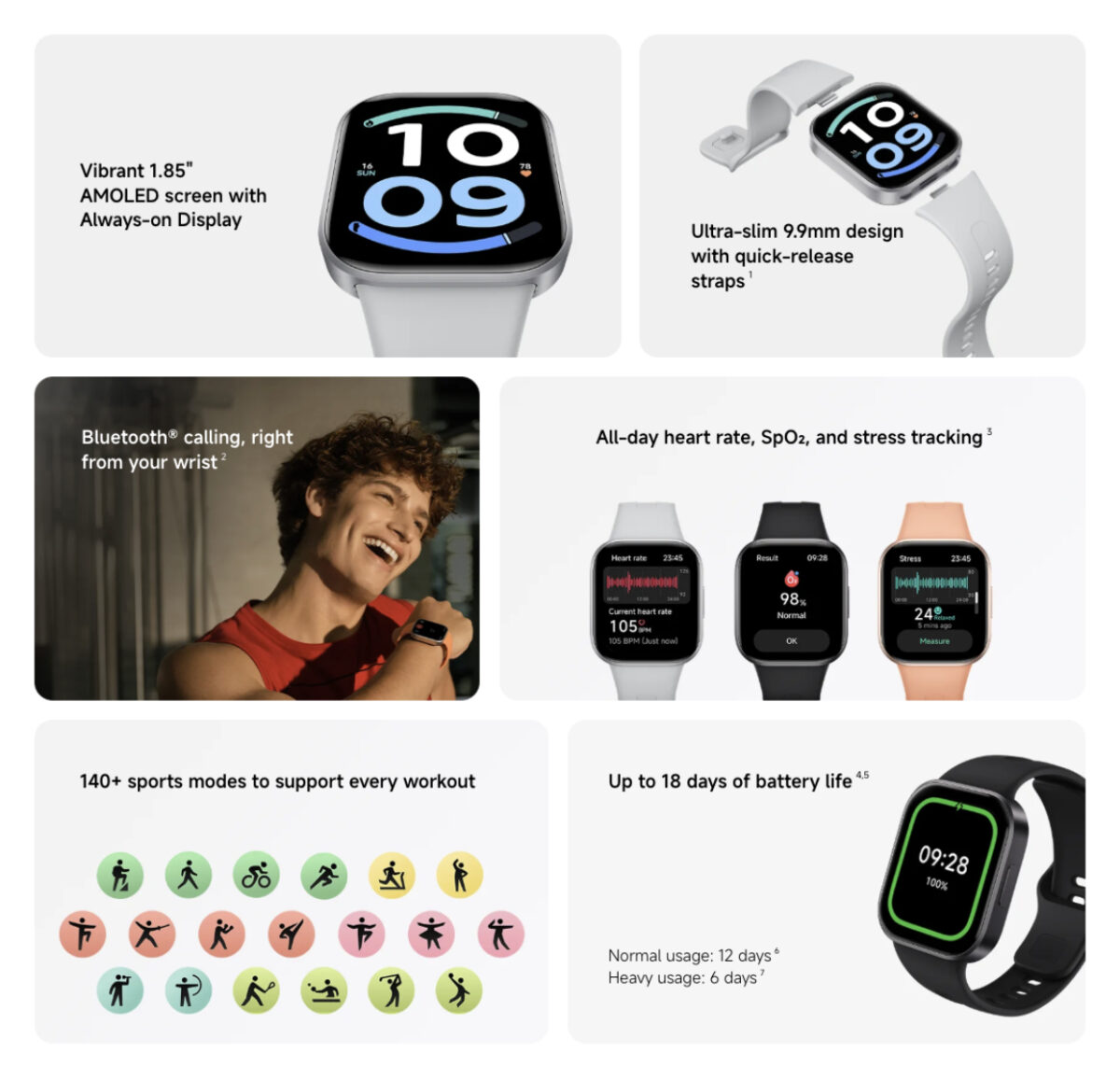 قابلیت‌های ورزشی و پایش ضربان قلب در Redmi Watch 6 Active