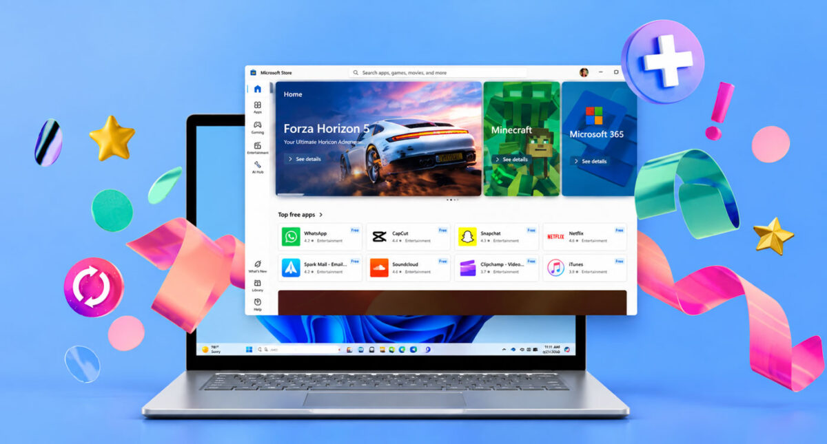 نمایش Microsoft Store روی لپ‌تاپ ویندوزی با مجموعه‌ای از برنامه‌ها و بازی‌ها