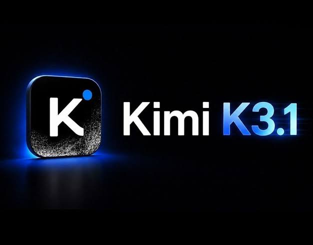 پوستر معرفی مدل هوش مصنوعی «Kimi K3.1» از شرکت مان‌شات (Moonshot AI) با لوگوی حرف K و پس‌زمینه مشکی و نورپردازی آبی.