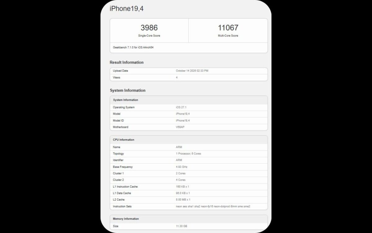 تصویری از کیفیت قدرت پردازشی آیفون Duo در گیک‌بنچ
