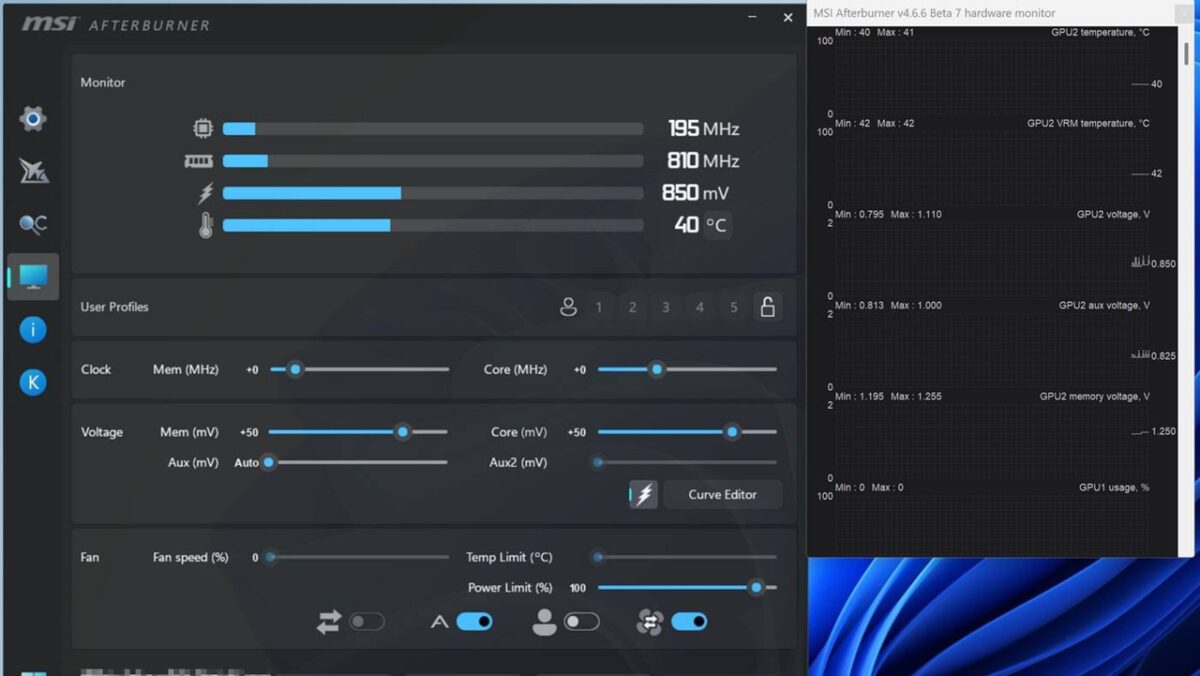 Fan Speed میزان سرعت چرخش فن‌های کارت گرافیک را کنترل می‌کند و می‌تواند به‌صورت دستی یا با یک منحنی خودکار تنظیم شود. 