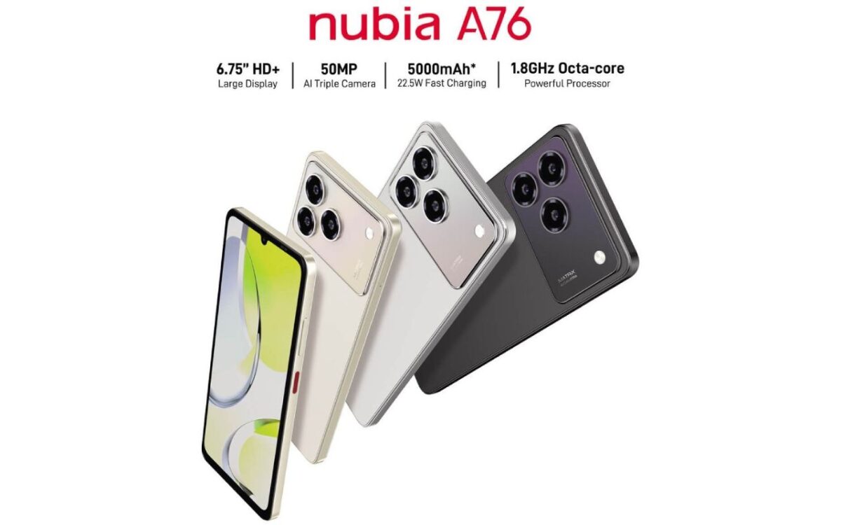تصویری از گوشی nubia A76 4G در رنگ‌های مختلف