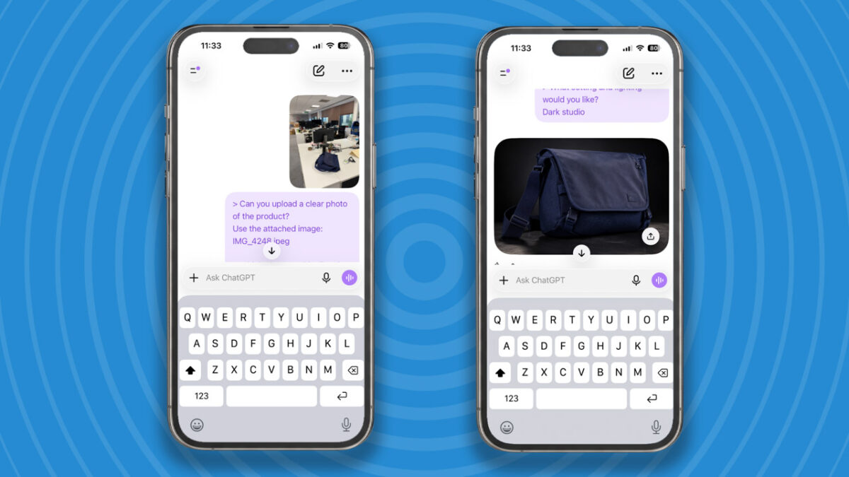 نمایش فرایند ویرایش و تولید تصویر محصول در ChatGPT با استفاده از تصویر مرجع و دستور متنی