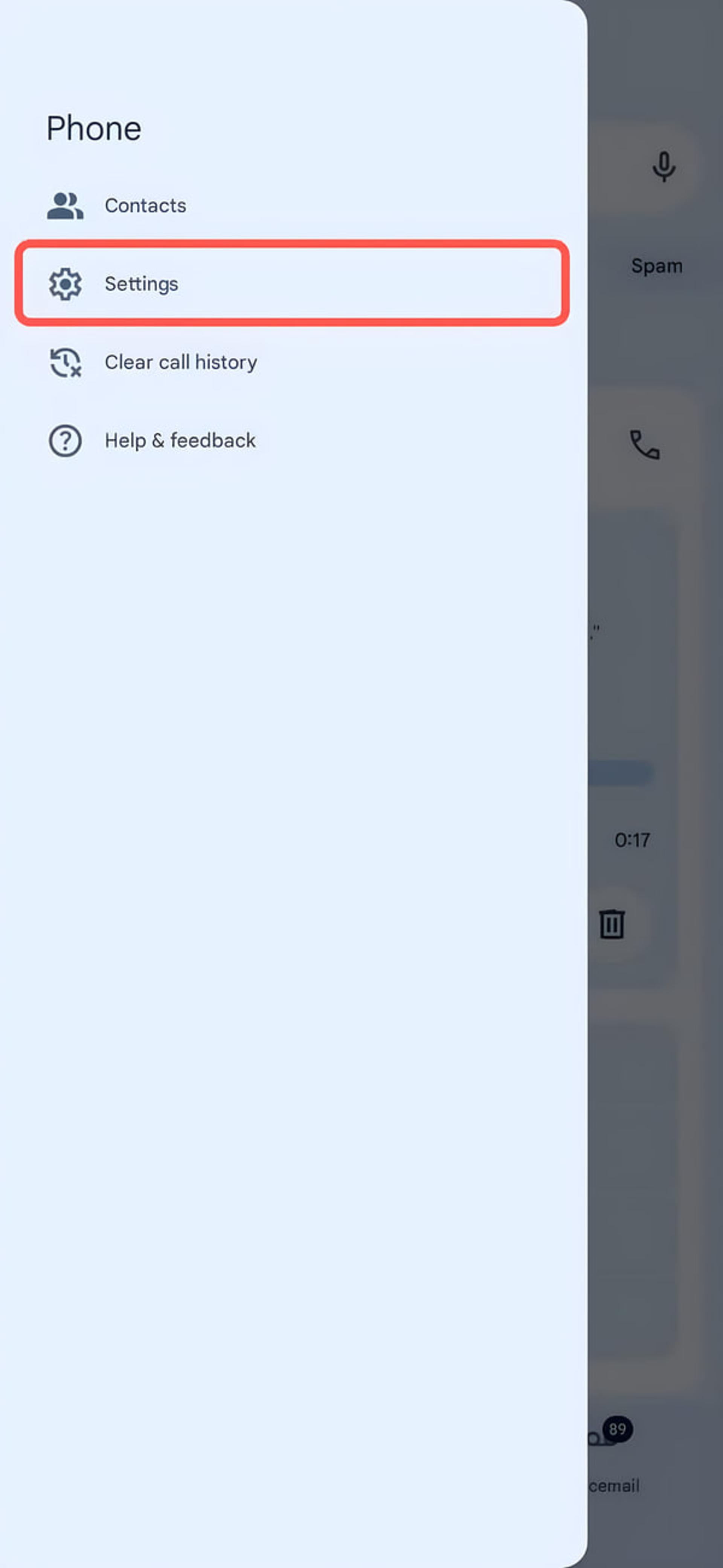 منوی تنظیمات (Settings) در اپلیکیشن Phone گوشی اندروید