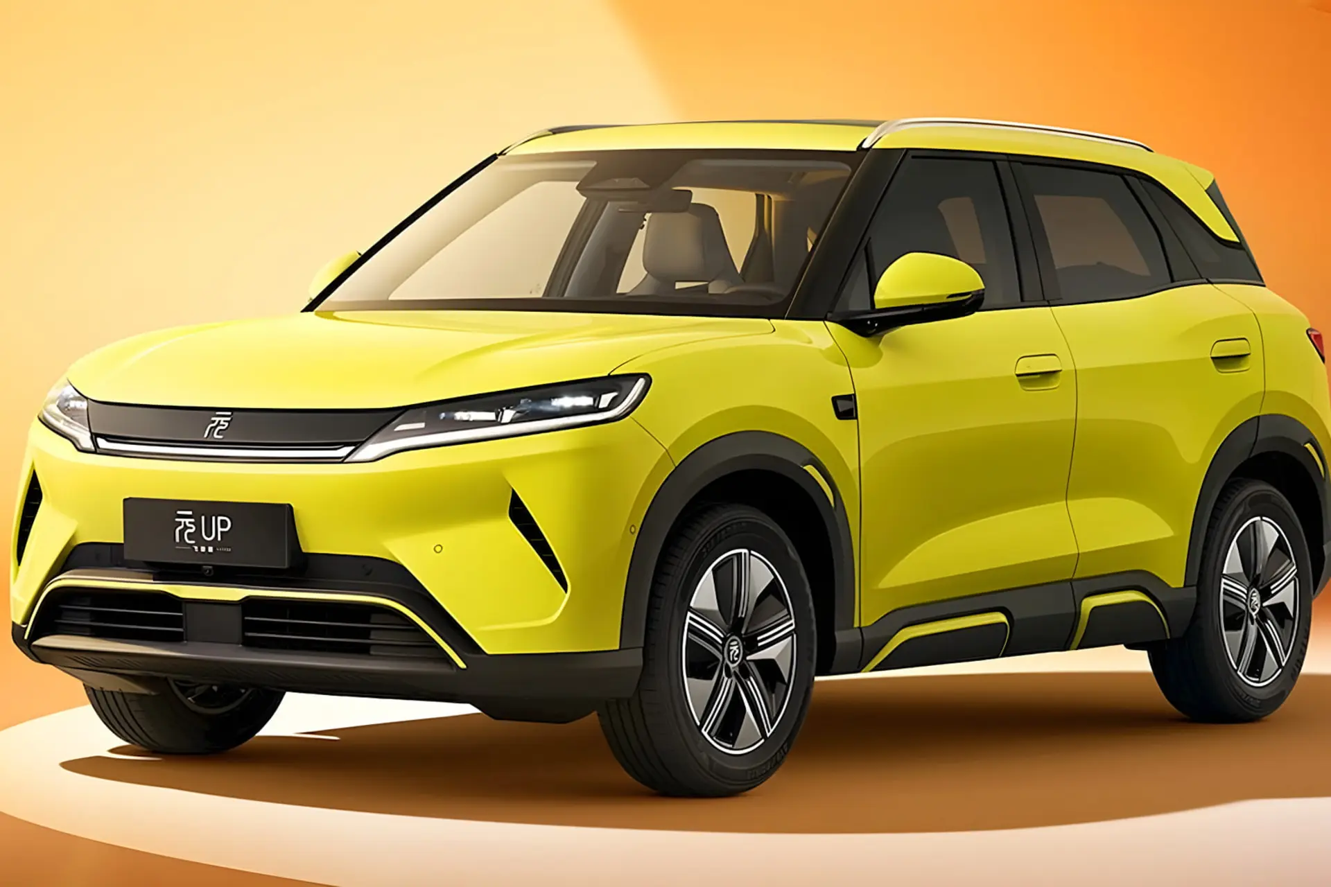 خودرو برقی BYD مدل یوان آپ با رنگ زرد در استودیو