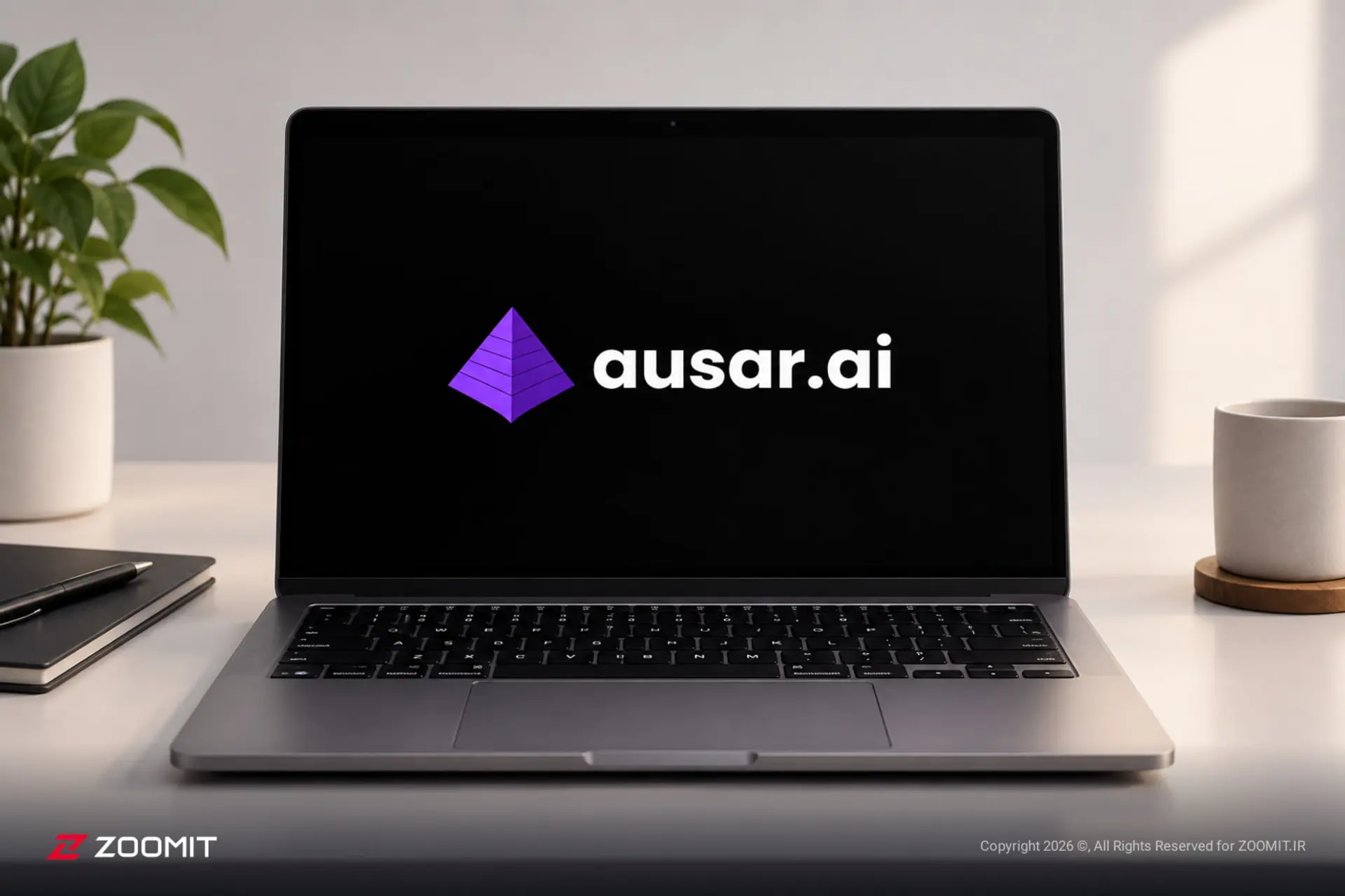 لوگوی هوش مصنوعی Ausar (Ausar.ai) روی صفحه نمایش لپ‌تاپ