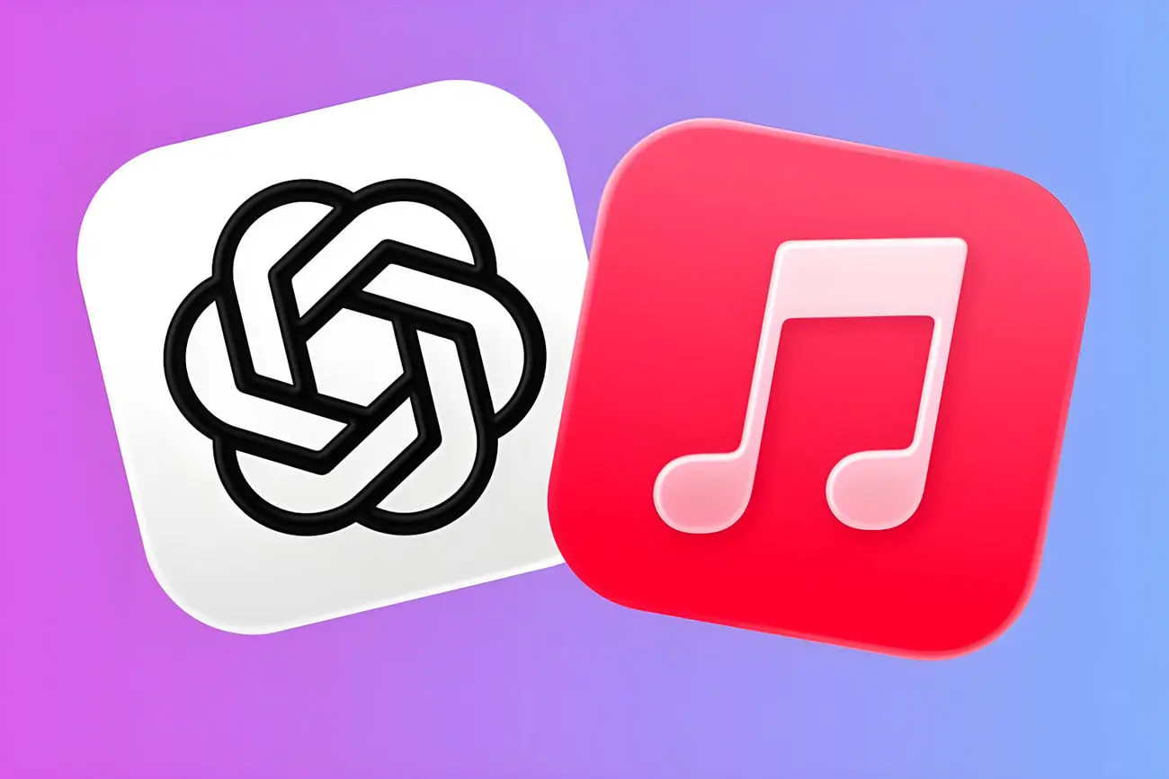 لوگوی هوش مصنوعی ChatGPT (ChatGPT) در کنار آیکون اپل موزیک (Apple Music)