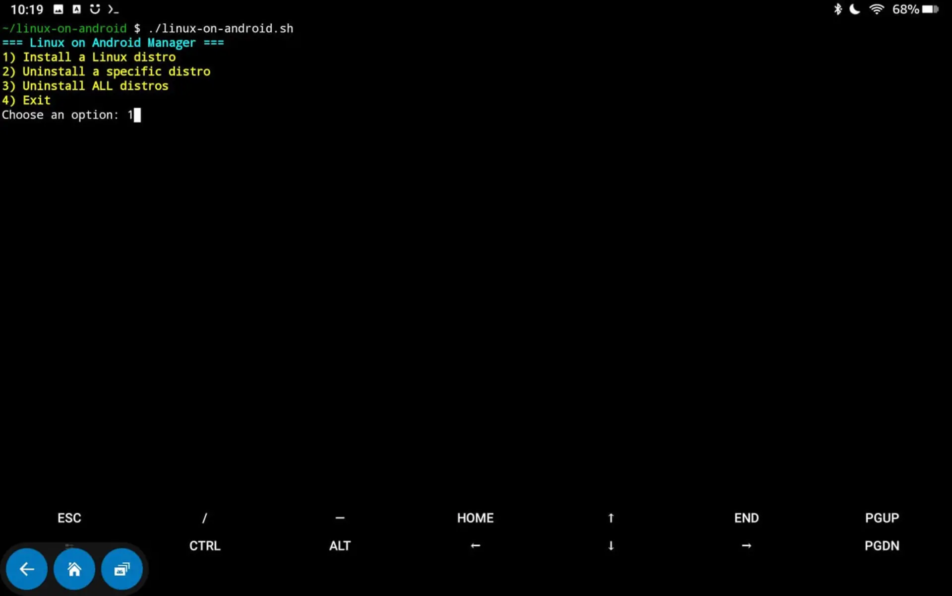 رابط کاربری ترمینال اندروید برای نصب توزیع‌های مختلف لینوکس (Linux)