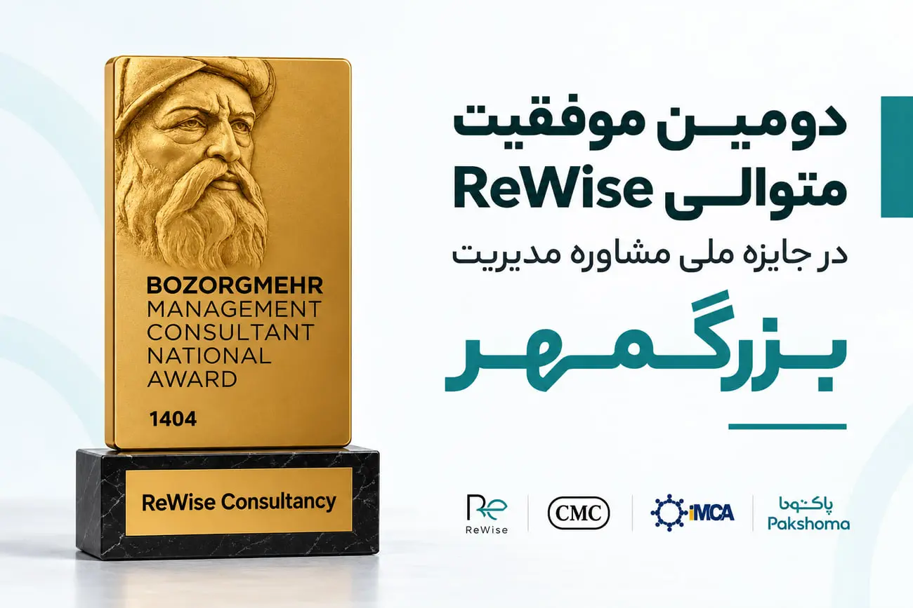 لوح طلایی جایزه ملی مدیریت بزرگمهر (Bozorgmehr) متعلق به شرکت ReWise Consultancy