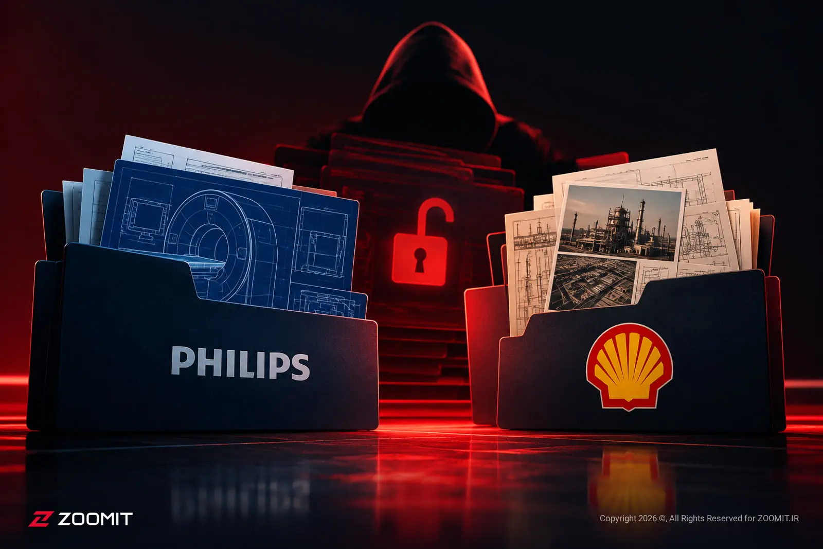 فایل‌های فنی و نقشه‌های دستگاه‌های پزشکی فیلیپس (Philips) و اسناد شرکت شل (Shell) در پوشه‌های دیجیتال