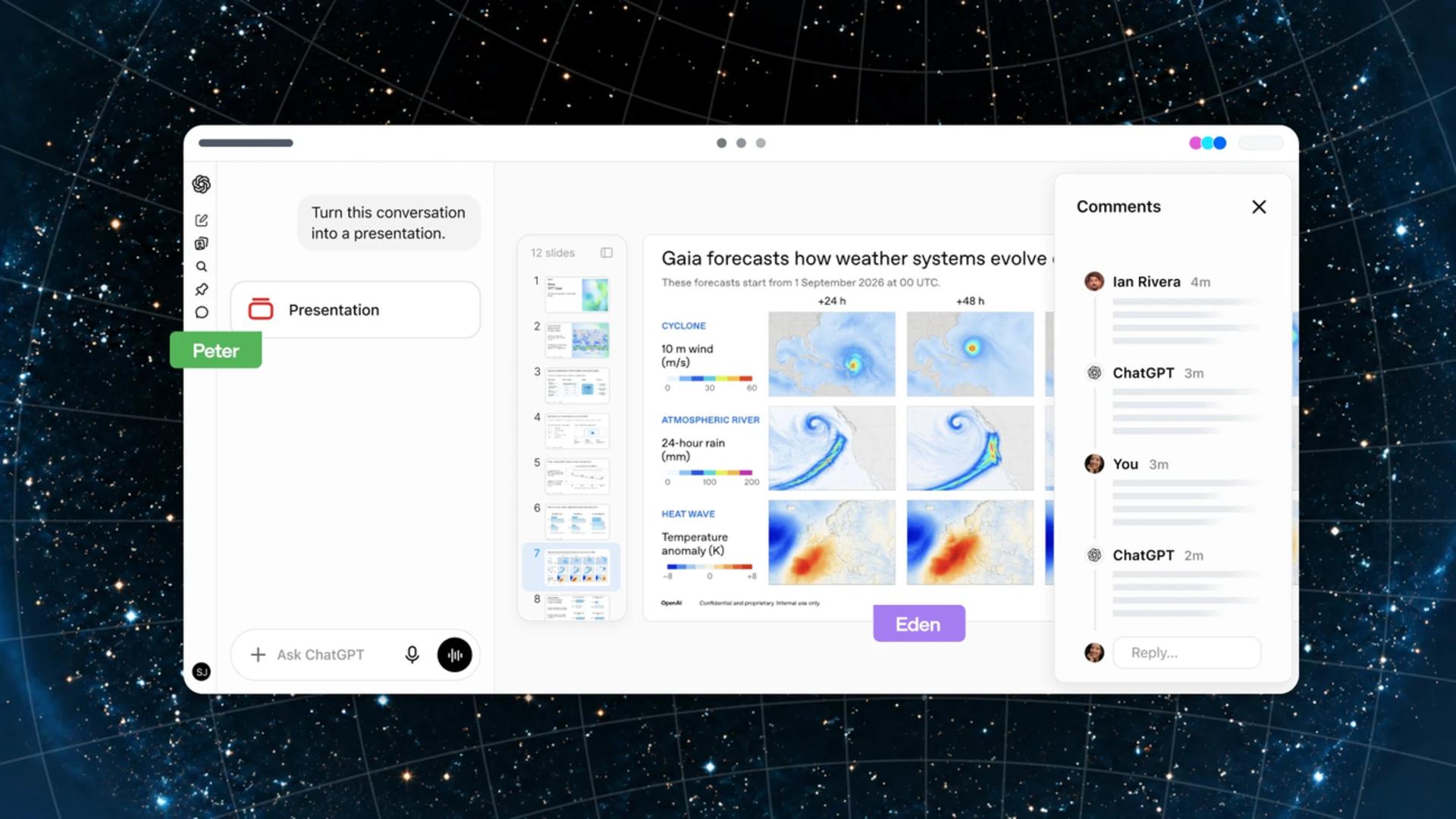 رابط کاربری ابزار Gaia در محیط ChatGPT Space برای پیش‌بینی وضعیت هوا