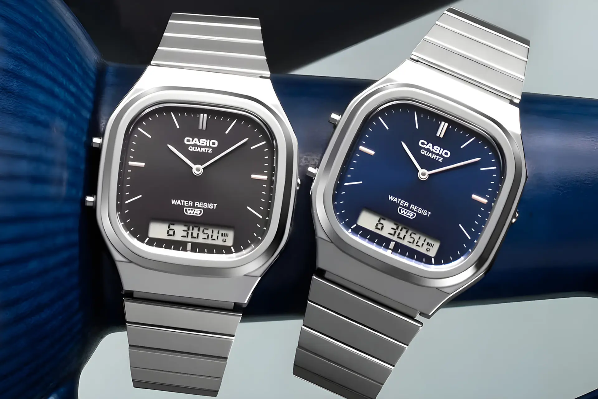 ساعت‌های دیجیتال کاسیو (Casio) مدل AQ-240E با صفحه مشکی و آبی