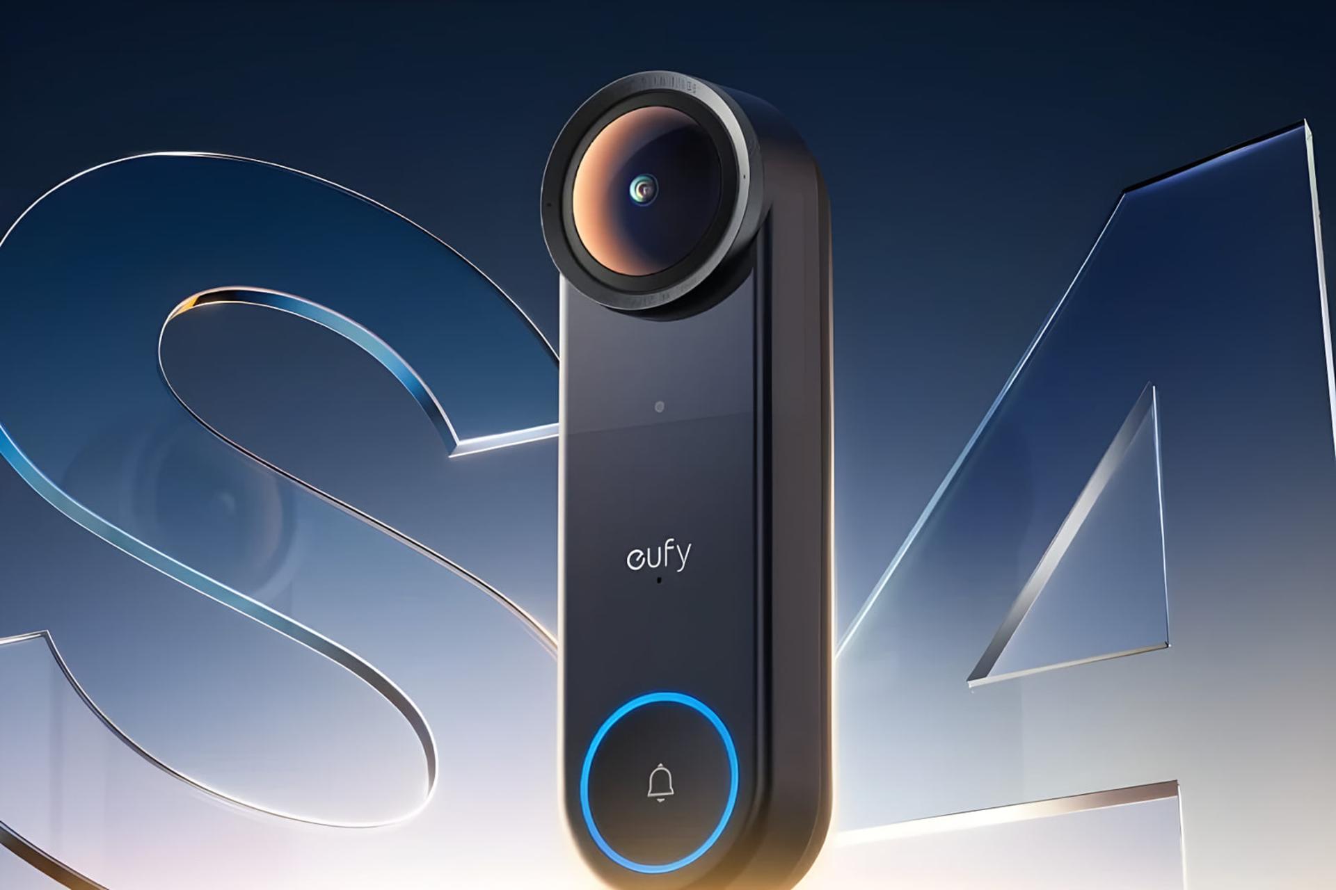 آیفون تصویری انکر (Anker Eufy S4 VR) با لنز دوربین بزرگ و دکمه زنگ آبی‌رنگ